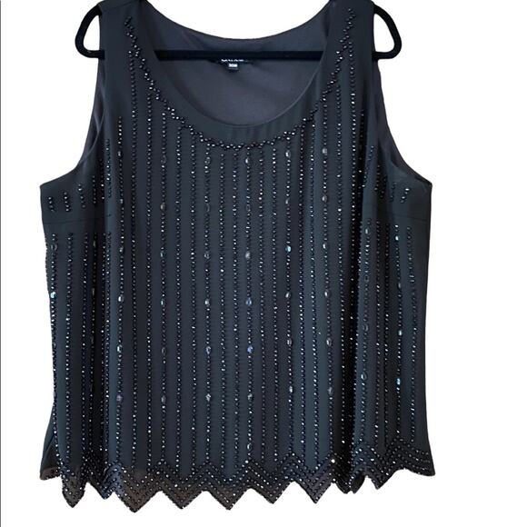 Onyx Nite Womens Size  20W Black Beaded Chiffon Sleeveless Top. - Picture 1 of 5
